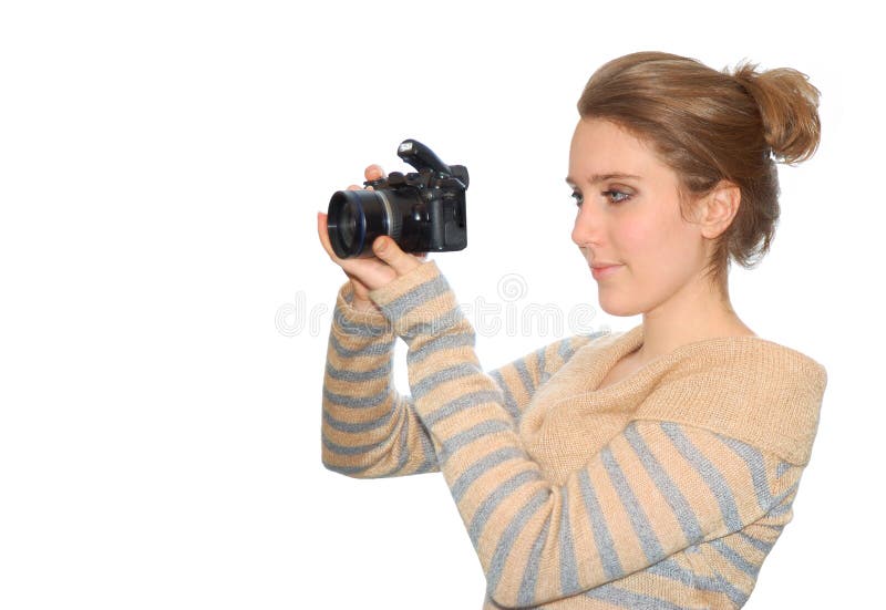 Beautiful young girl with camera