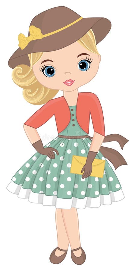 Beautiful Young Girl Dressed in Retro Style. Vector Retro Girl Stock ...