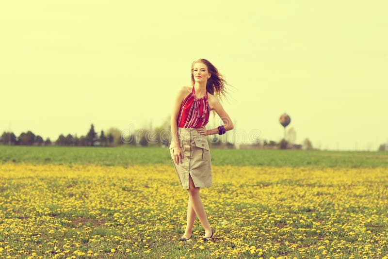 Beautiful Young Girl in a Field of Flowers Stock Image - Image of ...