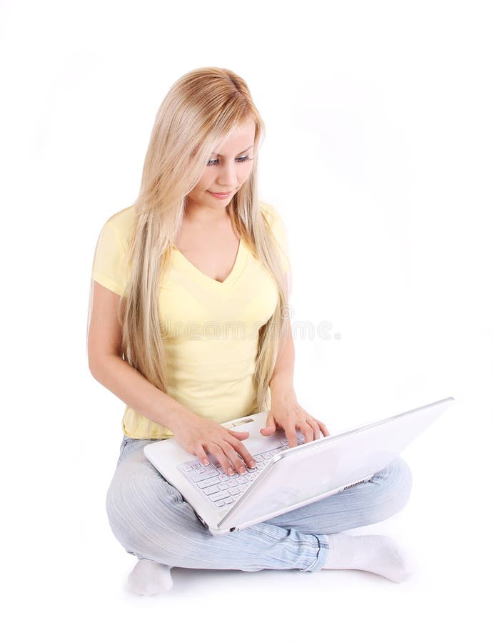 Beautiful young girl with laptop computer royalty free stock image Beautiful young girl with laptop computer royalty free stock image