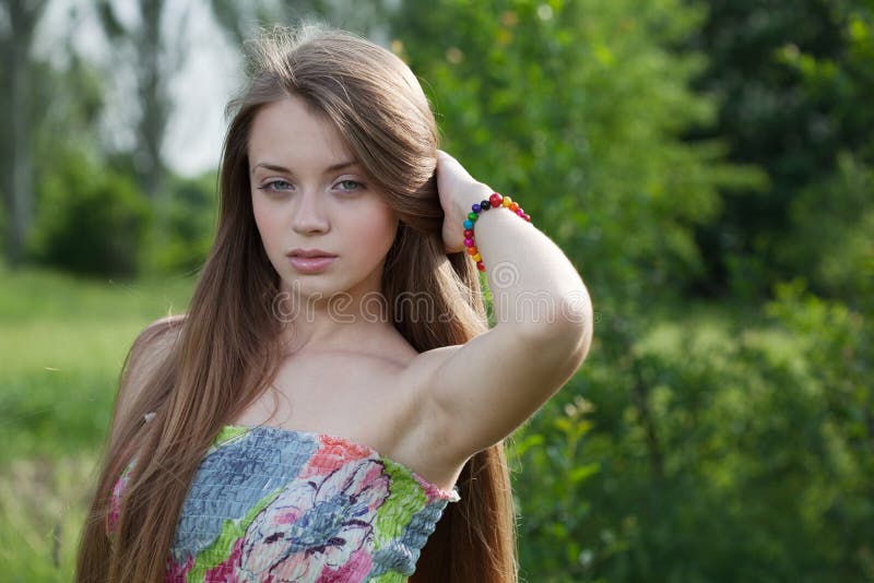 Beautiful young girl with long blod hair