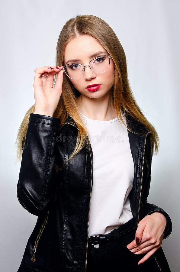 Beautiful Girl in a T-shirt in the Studio Stock Image - Image of straw ...