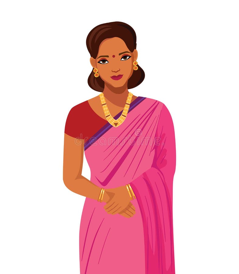 Beautiful Young Girl in Traditional Indian Dress. Vector Illustration ...