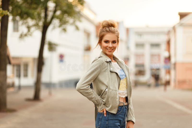 Street candid girl walking in front of me in tight pants