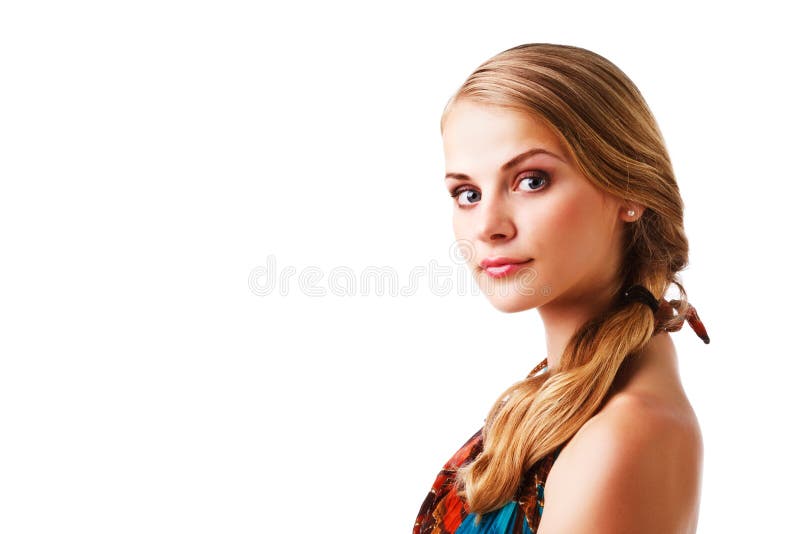 Beautiful young lady in colorful dress