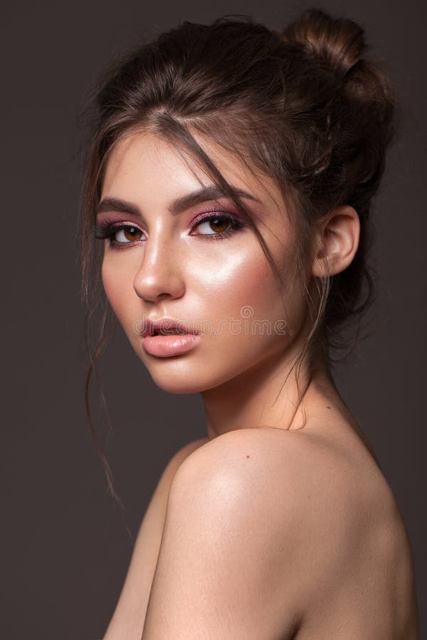 Beautiful Young Model With Fashion Make Up Perfect Skin Healthy