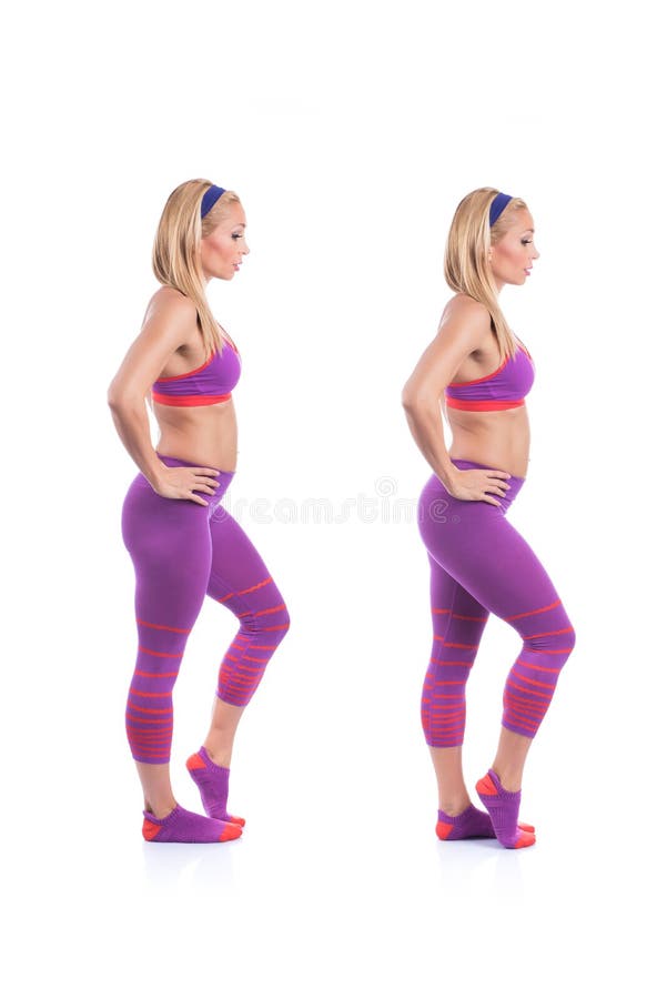 Beautiful young pregnant woman doing exercises on a white background. Early pregnancy