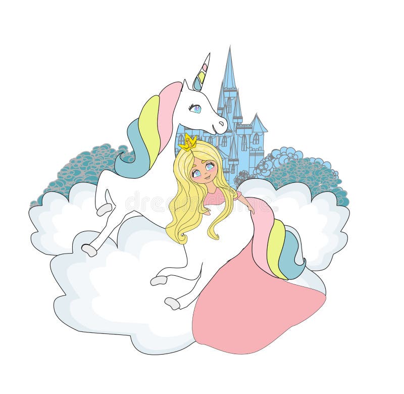 Beautiful Young Princess And Unicorn Stock Vector Illustration Of