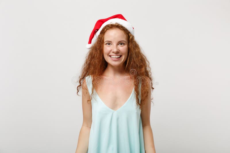 Young Excited Cheerful Redhead Woman Girl In Casual Light Clothes