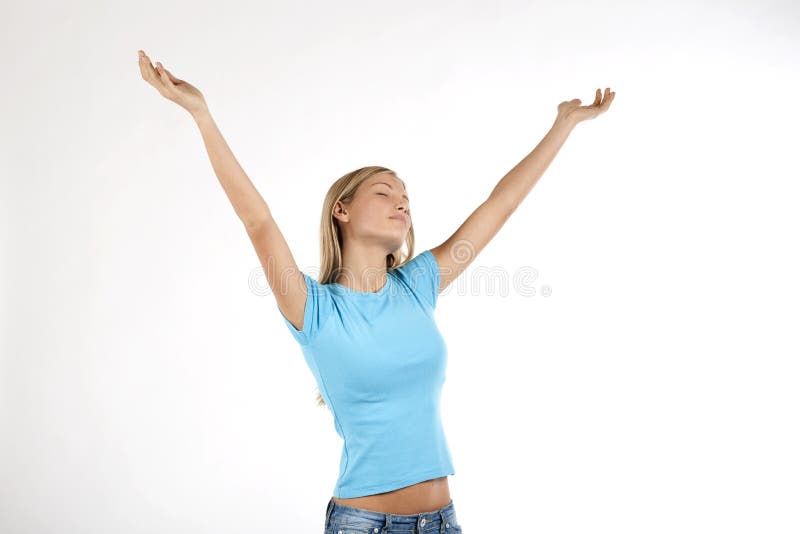 Beautiful Young Woman with Arms Raised Stock Photo Image of hair