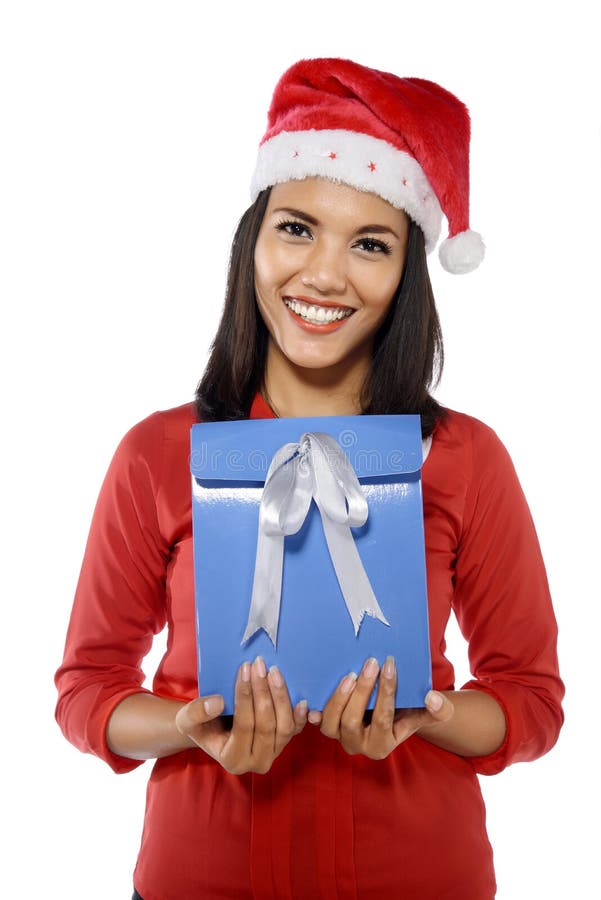 Beautiful Young Woman With Christmas Present