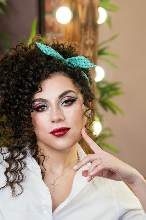 Carnival Makeup Pin Up Image. Curly Hairstyle Stock Photo - Image of girl, brunette: 214461080 Carnival Makeup Pin Up Image. Curly Hairstyle Stock Photo - Image of girl, brunette: 214461080