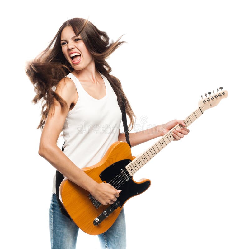 Beautiful young woman with electric guitar