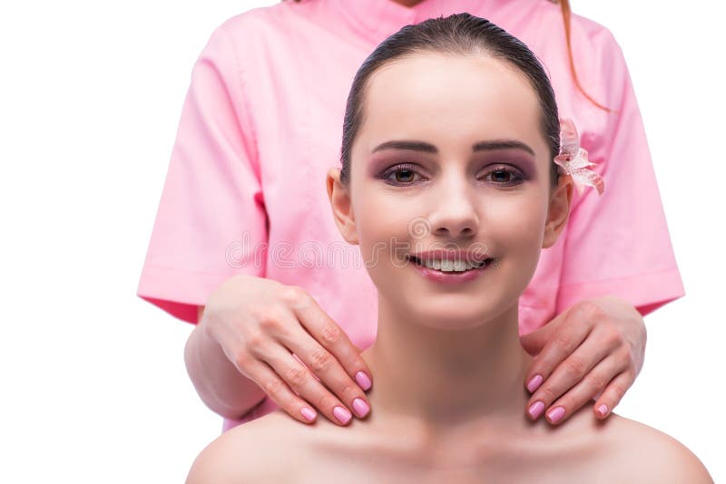 The Beautiful Young Woman During Face Massage Session Stock Image