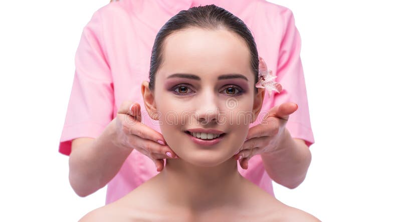 The Beautiful Young Woman During Face Massage Session Stock Image