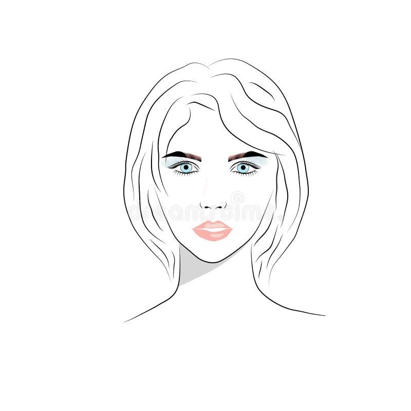 Beautiful Woman Face With Nude Make Up Hand Drawn Vector Illustration 