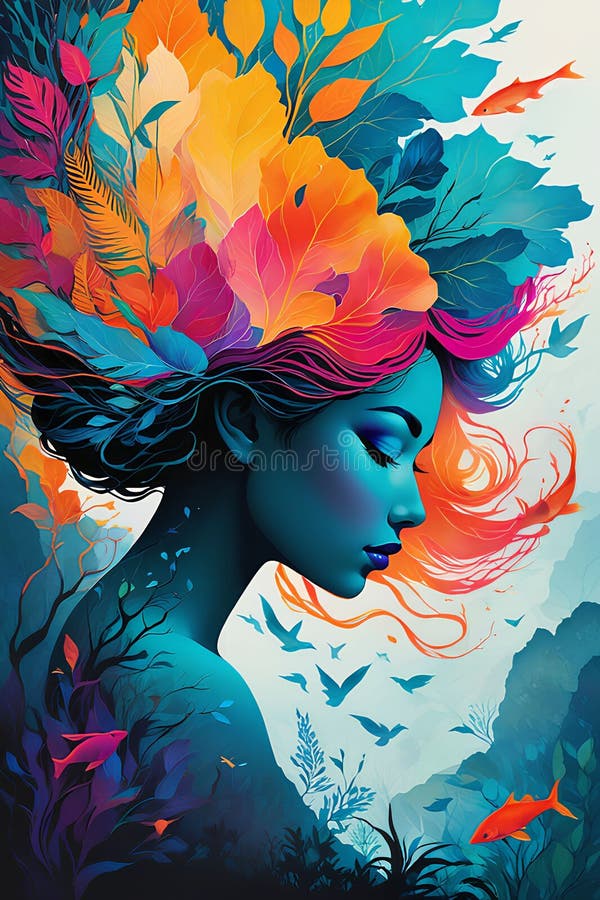 Beautiful Young Woman in the Forest. Colorful Vector Illustration ...