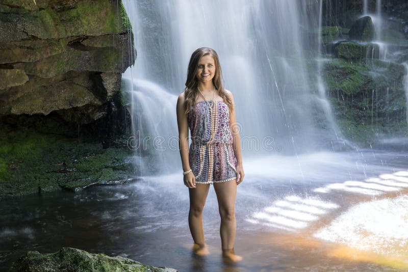 Woman With Waterfall Stock Photo - Download Image Now - iStock