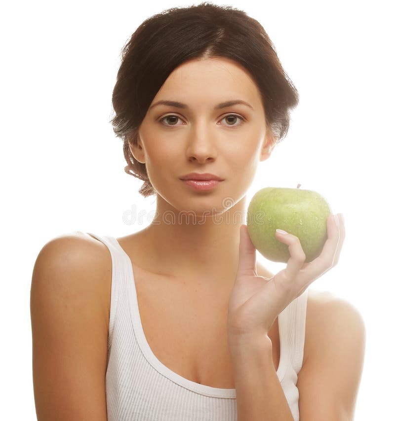Beautiful Young Woman with Green Apple Stock Image - Image of isolated