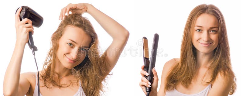 Woman with a Hairdryer and Comb Brushing Her Wet Blonde Hair after  Showering at Home and Make Hairstyles Stock Photo - Image of hairstylist,  beautician: 173622660