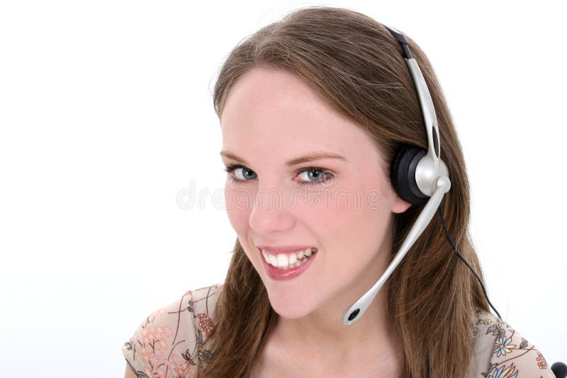 Beautiful Young Woman With Headset Over White