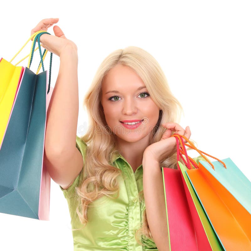 Holding Shopping Bags Against White Background Stock Photo - Image of ...