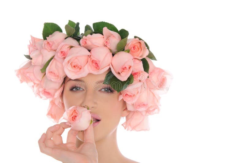 Beautiful young woman with jewelry of roses