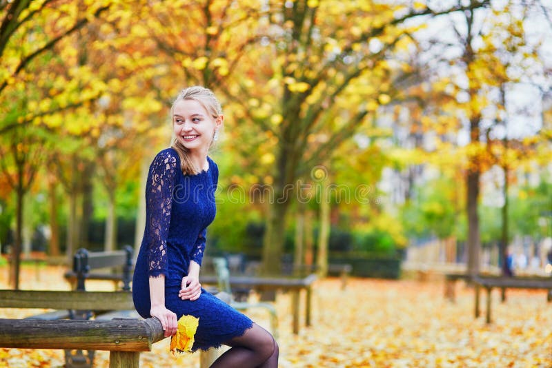 Beautiful Young Woman in the Luxembourg Garden of Paris on a Fall Day ...