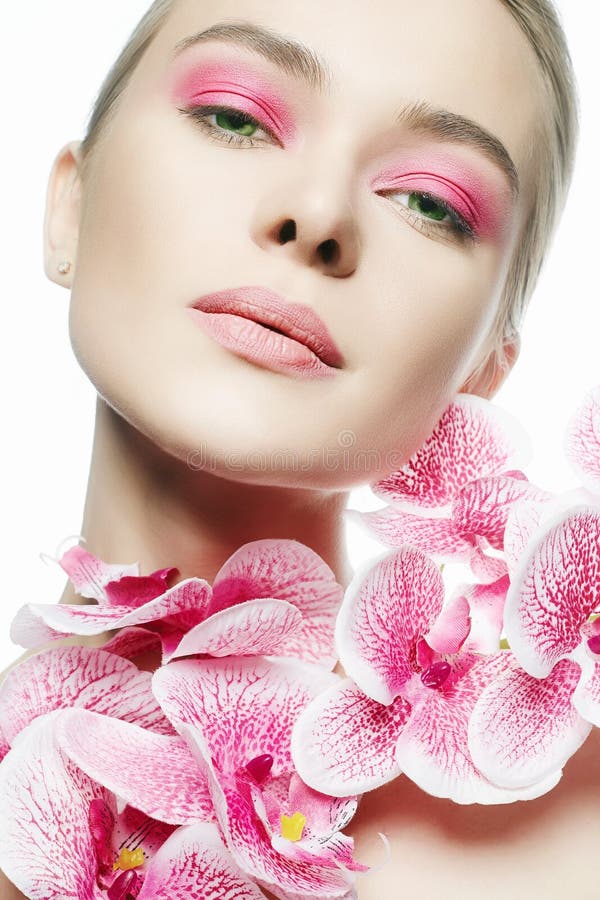 Beautiful Young Woman with Make-up and Flower Stock Image - Image of ...