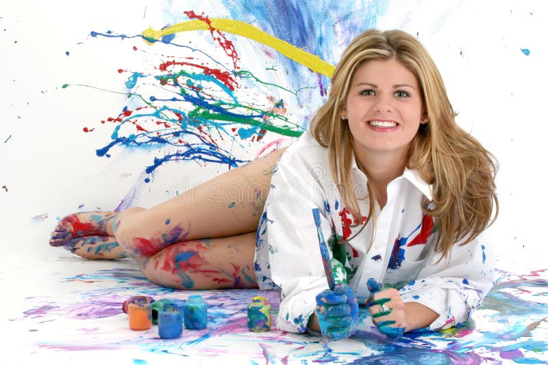 Beautiful Young Woman Painting