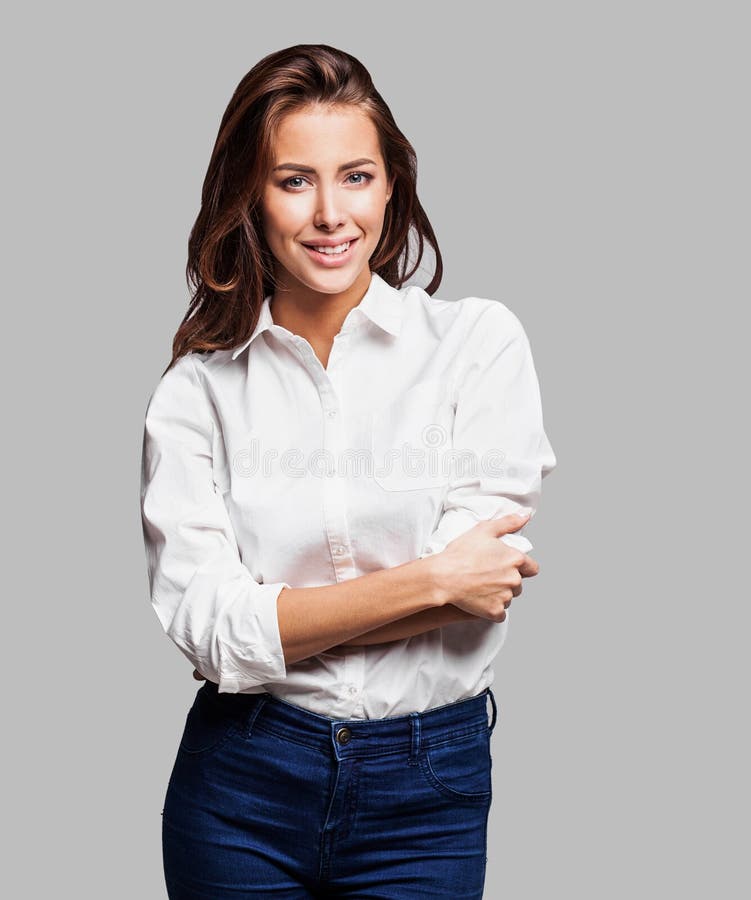 Beautiful young woman portrait. Studio shot, isolated on gray background royalty free stock images Beautiful young woman portrait. Studio shot, isolated on gray background royalty free stock images