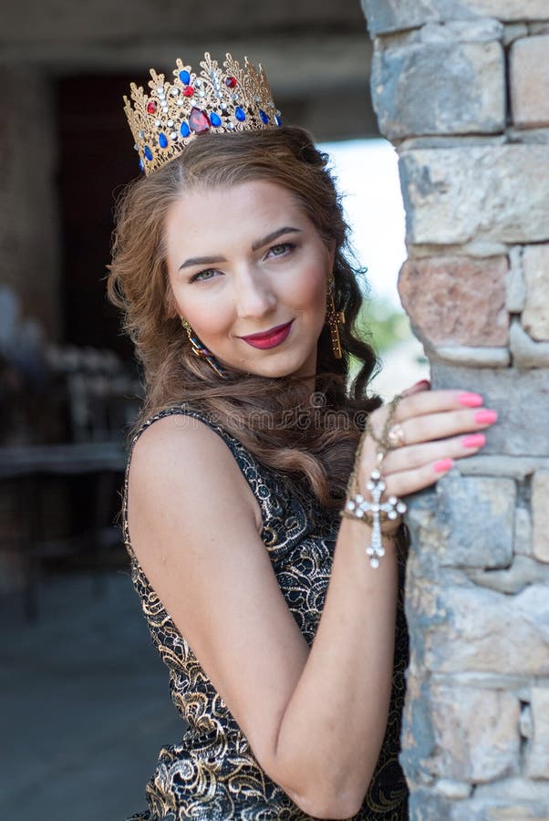 Beautiful Young Woman Posing with a Crown on Her Head Stock Image ...