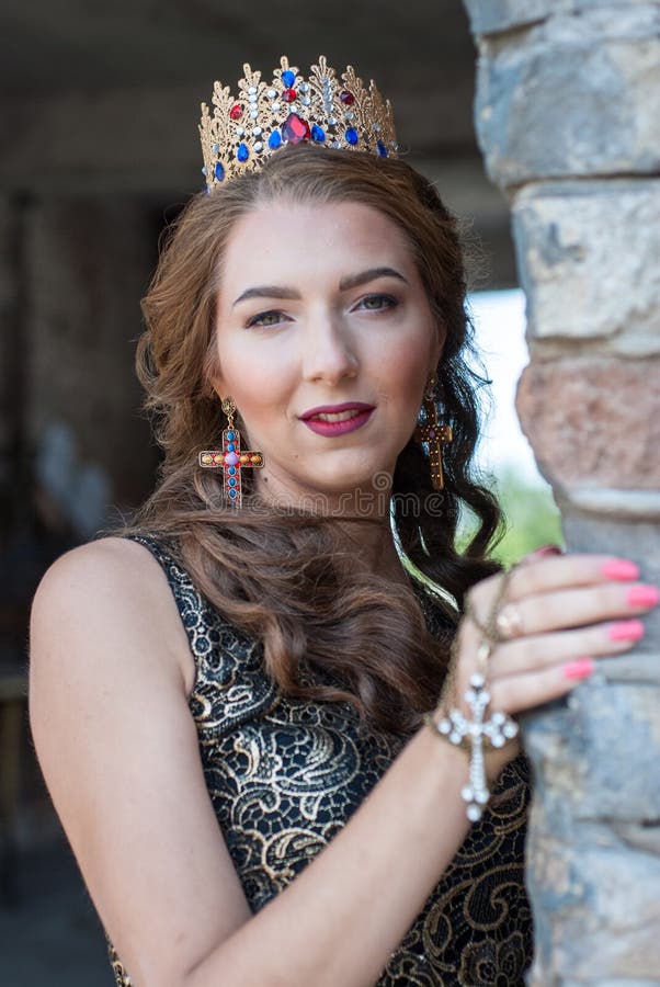 Beautiful Young Woman Posing with a Crown on Her Head Stock Image ...