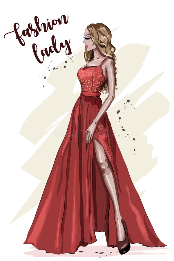 Girl in a red dress sketch fashion Royalty Free Vector Image-saigonsouth.com.vn
