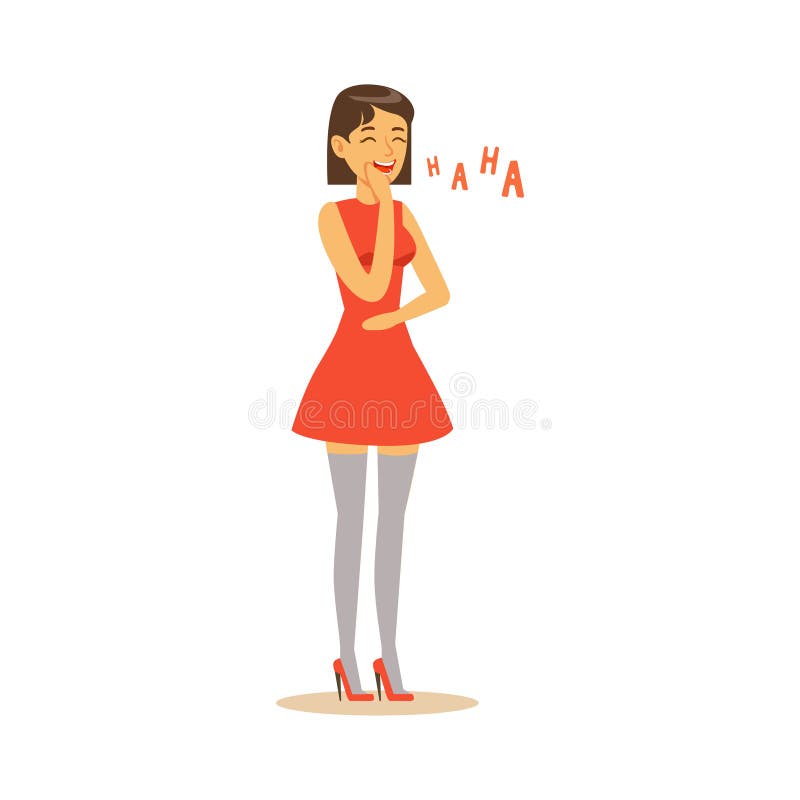 Beautiful young woman in red dress laughing colorful character vector Illustration stock illustration Beautiful young woman in red dress laughing colorful character vector Illustration stock illustration