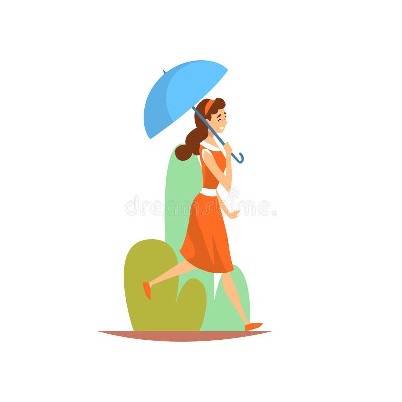 Umbrella Girl stock vector. Illustration of rain, calm - 31339708