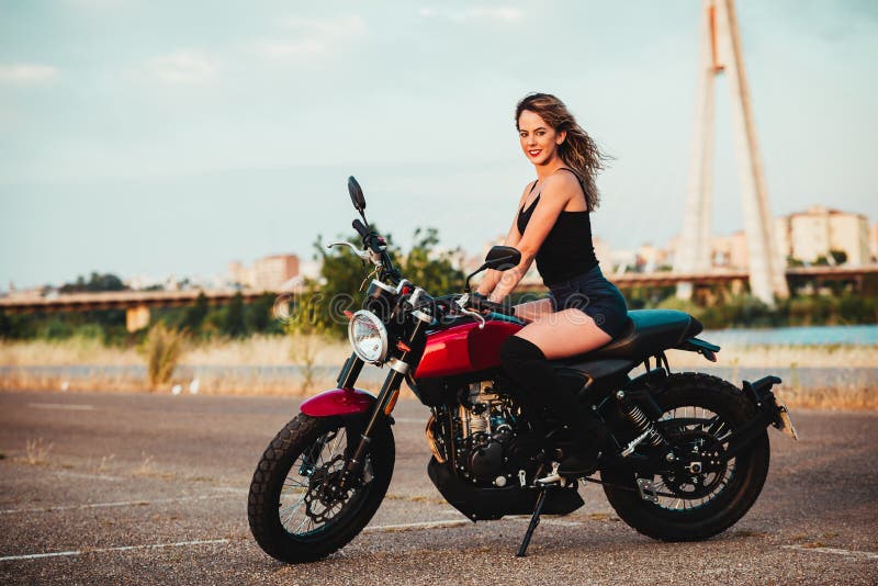 Beautiful Naked Girl Black Motorcycle Stock Photo 14567620 
