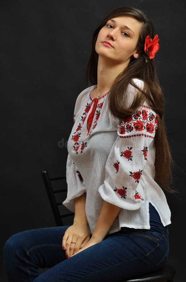 Happy Teenage Girl In Traditional Ukrainian Blouse Stock 