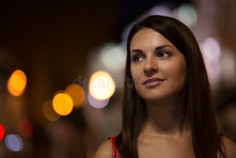 Beautiful Woman is Walking in the Night City. Stock Image - Image of ...