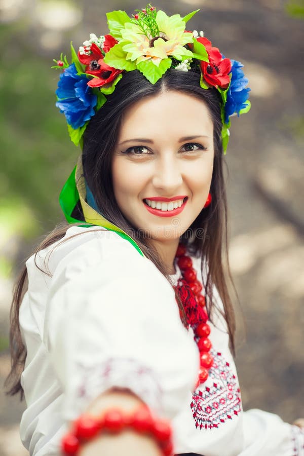 Beautiful Young Woman Wearing National Ukrainian Clothes Posing Stock ...