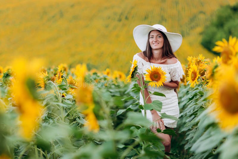 2,184 Young Woman White Dress Sunflowers Stock Photos - Free & Royalty ...