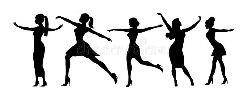 Young Girls Silhouettes are Dancing. Vector Stencils Silhouettes of ...