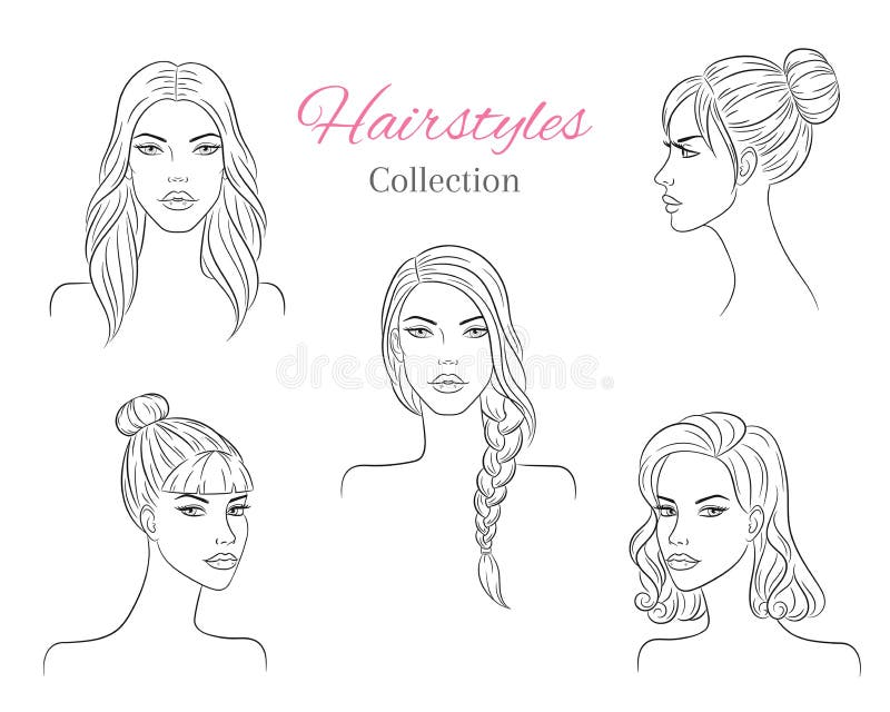 Beautiful Young Women with Fashion Trendy Hairstyles. Vector Sketch  Illustration. Stock Vector - Illustration of design, profile: 142336355