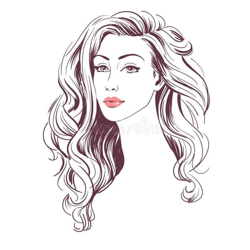 Premium Vector A sketch art simple hand drawing of a girl with long hair illustration