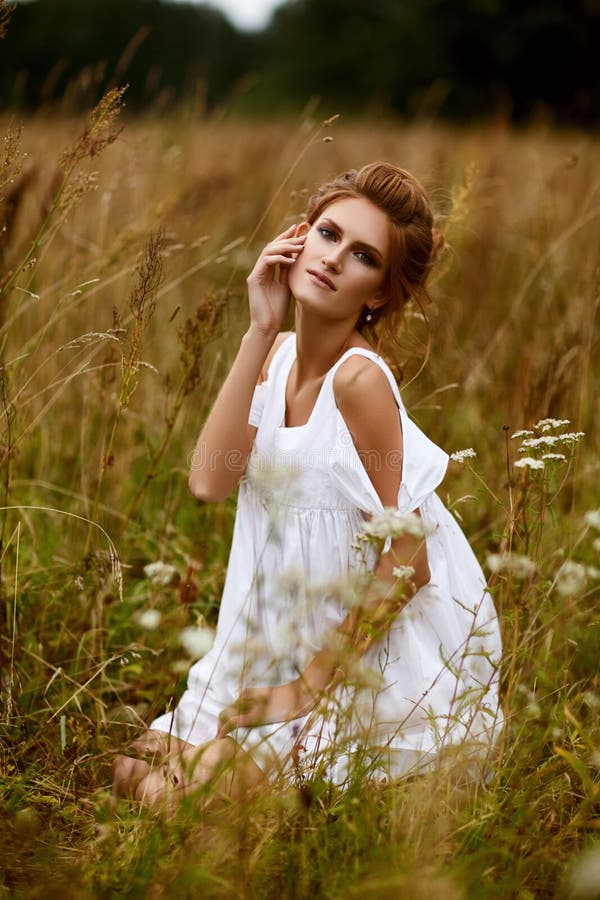 Beautiful girl in field stock photo. Image of natural - 120768938