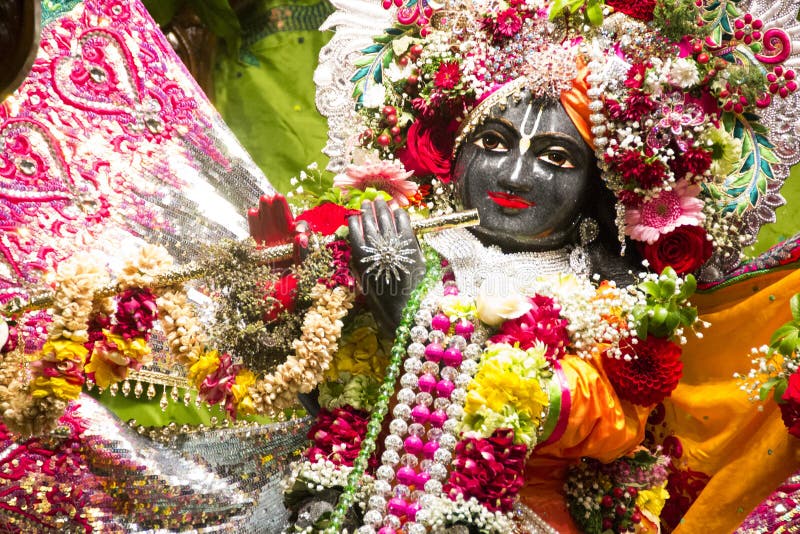 A beautifull decorated lord krishna in Toronto Iscon temple located in downtown Toronto, Canada stock photo