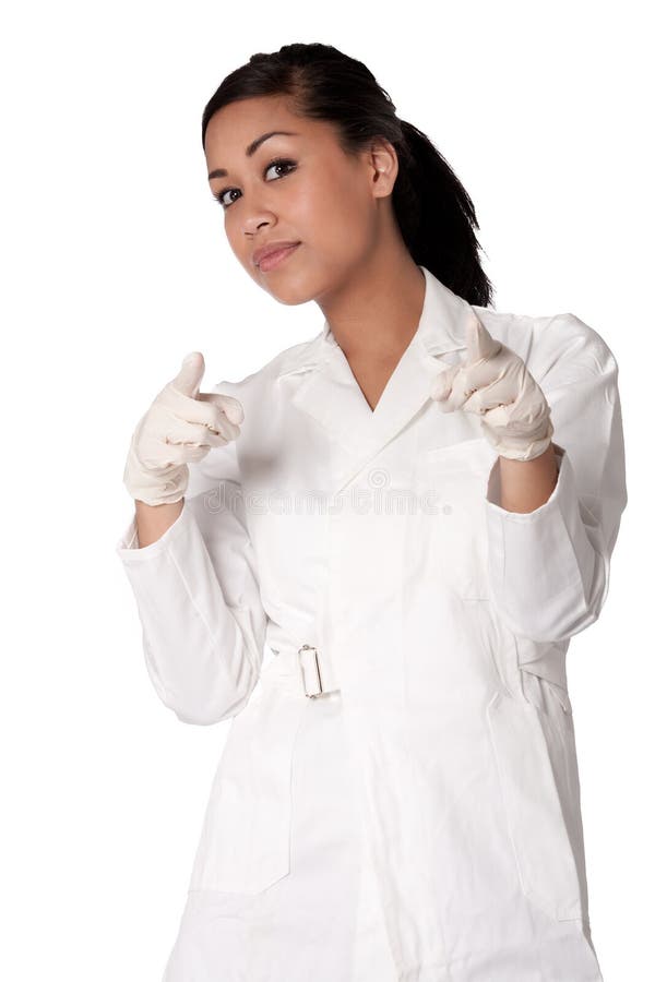 Beautifull Indonesian nurse putting gloves on