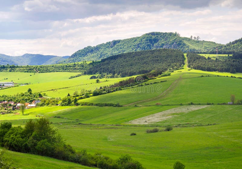 Beautifull view on little village in slovakia. Small village in hills.