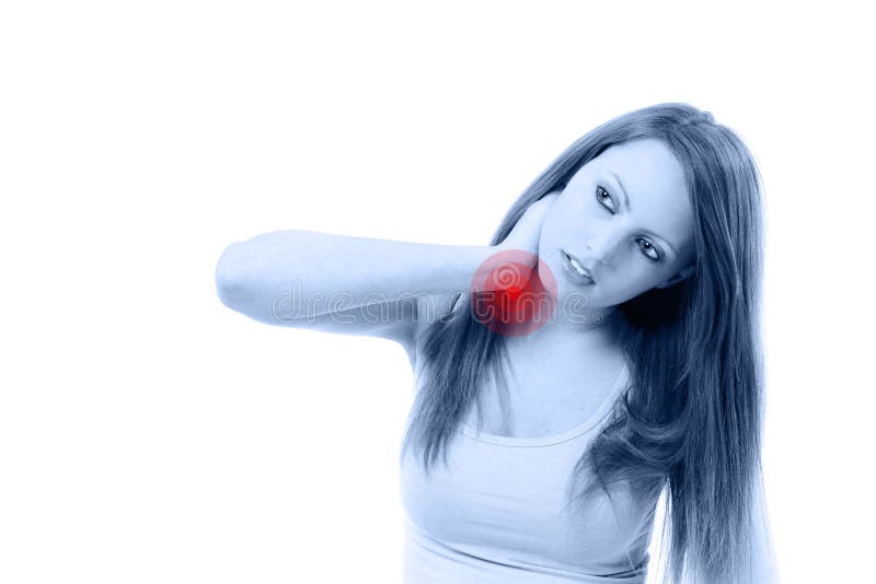 Beautifull woman holding her neck because of pain isolated