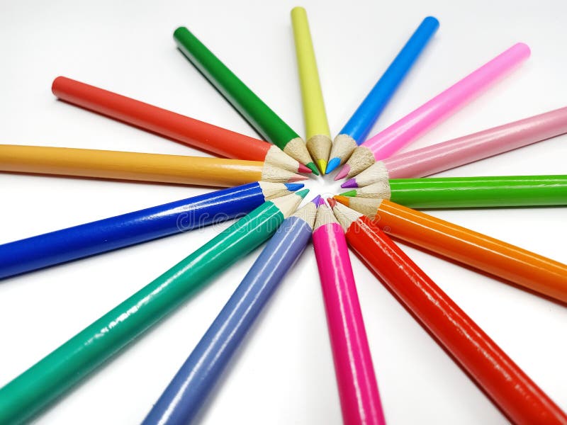 Beautifully Arranged Colored Multicolored Crayons. Stock Photo Image